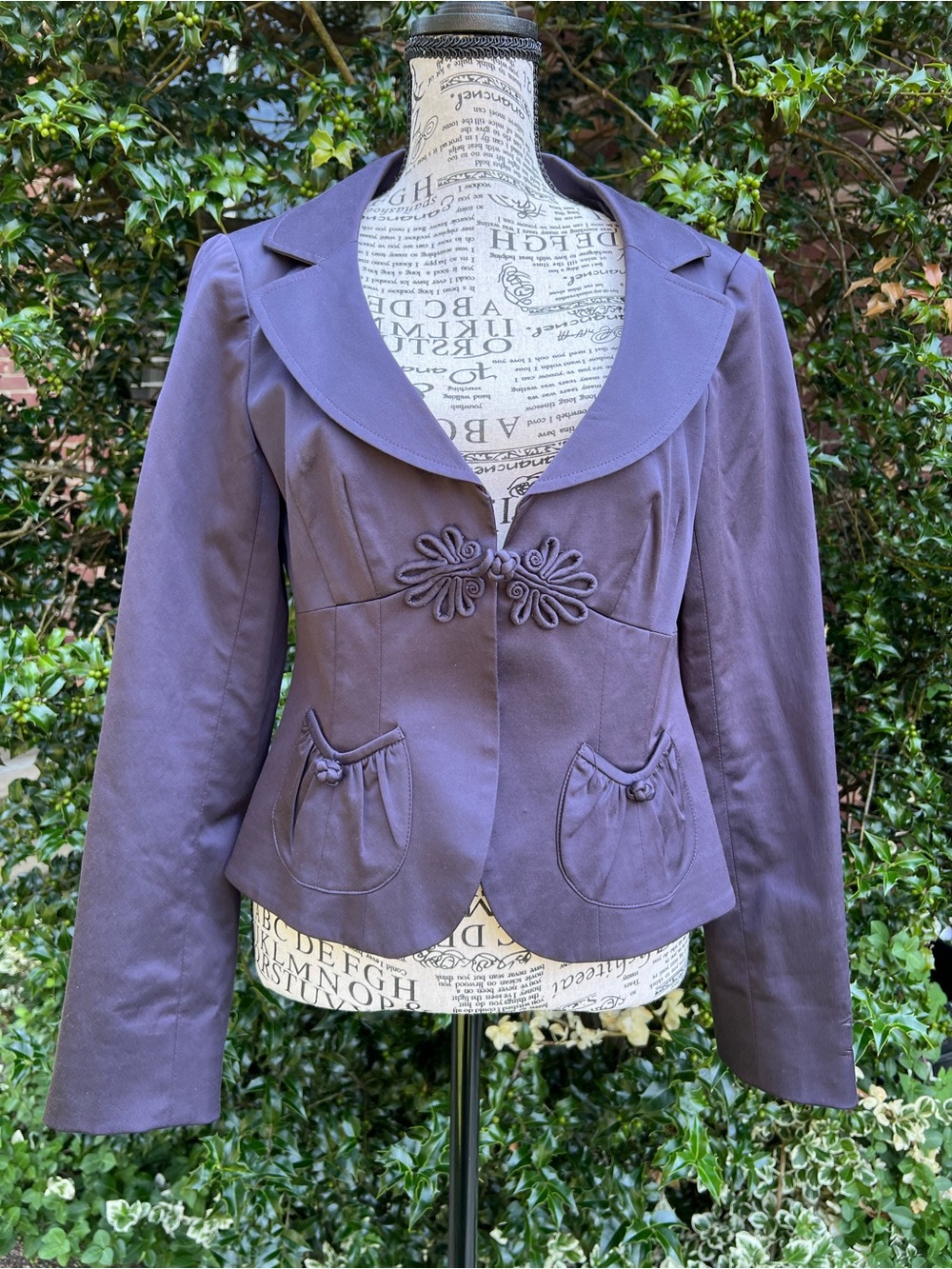 Nanette Lepore Dark Purple Tailored Blazer with Decorative Frog Closures 8